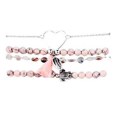 Pink Tassell 4 Piece Bracelet Set 18K White Gold Plated Bracelet ITALY